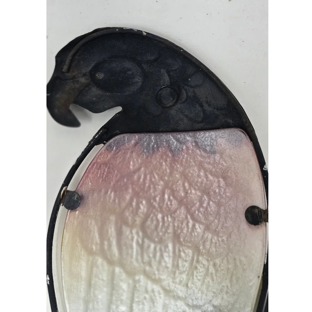 Vtg rustic parrot macaw bird metal glass tropical wall patio garden decor